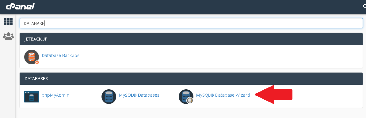 GO BACK TO THE CPANEL AND SEARCH DATABASE