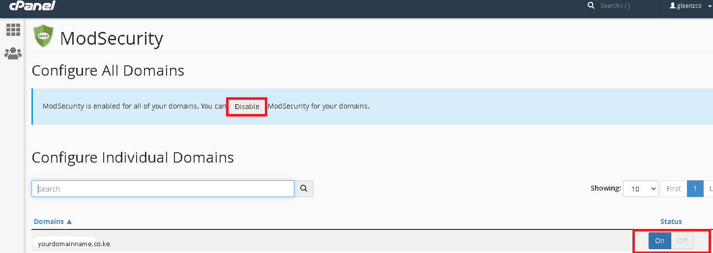 How to disable/enable ModSecurity in cPanel
