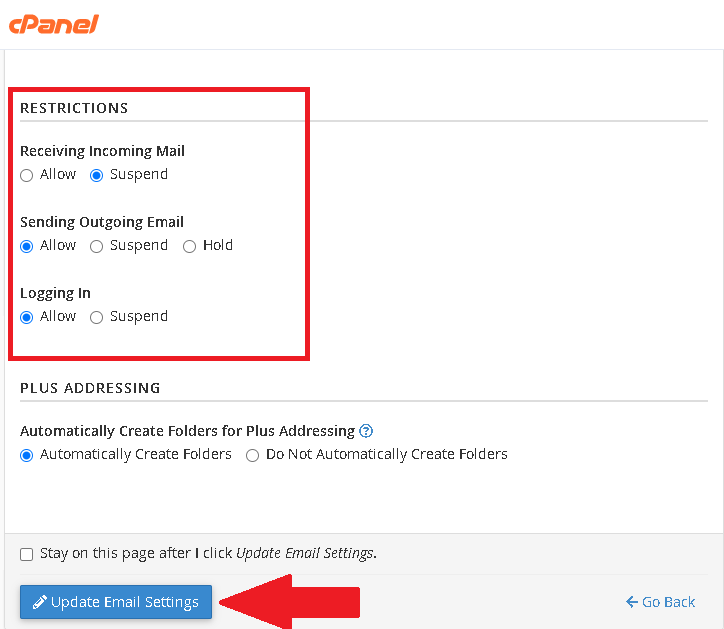 How to Restrict Emails Address from Receiving Emails on the Cpanel