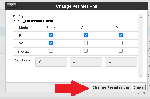 How to change cpanel file permission