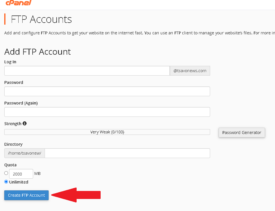 HOW TO CREATE FTP ACCOUNT